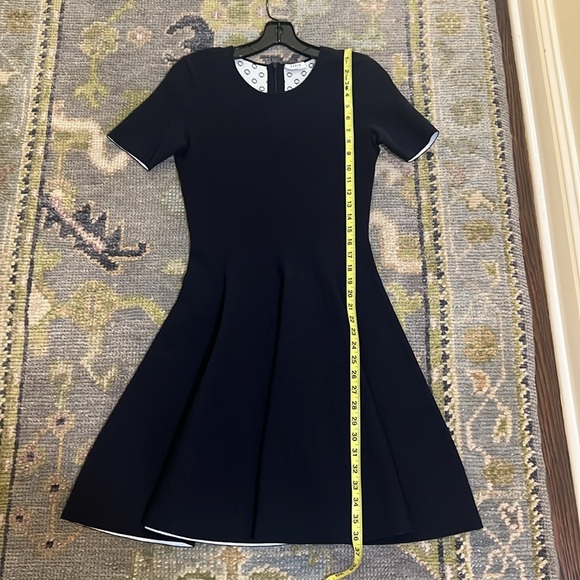 Akris Punto Short Sleeve Navy Dot Jacquard Scuba Fit and Flare Dress - Picture 4 of 15